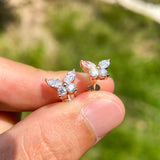 925 Sterling Silver / 10K / 14K / 18K Black-Plated Stud Earrings for Women - Butterfly Design with D-Color Moissanite Ruby Sapphire & Emerald