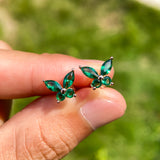 925 Sterling Silver / 10K / 14K / 18K Black-Plated Stud Earrings for Women - Butterfly Design with D-Color Moissanite Ruby Sapphire & Emerald