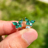 925 Sterling Silver / 10K / 14K / 18K Black-Plated Stud Earrings for Women - Butterfly Design with D-Color Moissanite Ruby Sapphire & Emerald