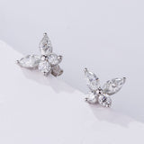 925 Sterling Silver Moissanite Lab Grown Gemstone Marquise Round Butterfly Stud Earrings Banquet Gift