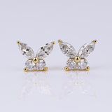 925 Sterling Silver Moissanite Lab Grown Gemstone Marquise Round Butterfly Stud Earrings Banquet Gift