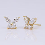 925 Sterling Silver Moissanite Lab Grown Gemstone Marquise Round Butterfly Stud Earrings Banquet Gift