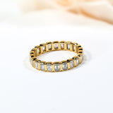 Moissanite Ring Full Eternity Engagement Ring Emerald Cut 18K 14K Gold Silver Band Wedding Band jewelry for Women Bezel Set