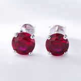 925 Sterling Silver  Lab Grown Gemstone Round Four-Claw Earrings ruby sapphire Emerald Anniversary Collection