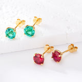 S925 Silver Lab Ruby Emerald Screw Earring 5.0mm Lab-Grown Gemstone Round Stone Fine Jewelry Gift Jewelry For Women Ear Jewel