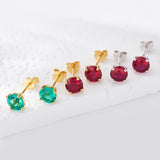 S925 Silver Lab Ruby Emerald Screw Earring 5.0mm Lab-Grown Gemstone Round Stone Fine Jewelry Gift Jewelry For Women Ear Jewel