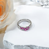 Ring Flower Bud Shape Lab Grown Pink Sapphire 10K 14K 925 Sterling Silver Wedding Band jewelry for Woman Men Romantic Charms