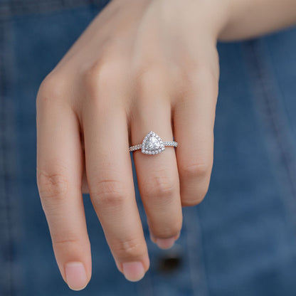 Trillion Cut 1CT 925 Sterling Silver Half-Eternity Halo Moissanite Ring