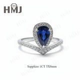 Crown Ring 5X8mm Pear Lab Grown Ruby Sapphire Zambian Padparadscha 925 Silver Ring for Women Man Engagement Christmas Party Gift