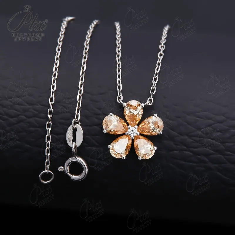 Dainty Moissanite five-leaf Flower Pendant Necklace Niche Light Luxury 925 Sterling Silver Chain Necklace Choker for Women Friend Gift