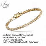 Lab-Grown Diamond Tennis Bracelet 10K Round Cut 3mm Factory Direct Fine Jewelry for Unisex Casual Wear 6-9inch Nickel-free & Lead-free