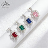 Emerald Cut Lab Grown Columbia Emerald Necklace Ruby Sapphire Padparadscha White Gold Colorful Fine Jewelry Pendant for Her