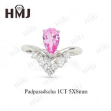 Crown Ring 5X8mm Pear Lab Grown Ruby Sapphire Zambian Padparadscha 925 Silver Ring for Women Man Engagement Christmas Party Gift