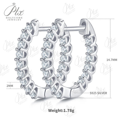 ptx 1.78g 2MM D Color Moissanite Earring 925 Sterling Sliver Plated White/Rose Gold Hoop Earrings Women Wedding Charms Jewelry