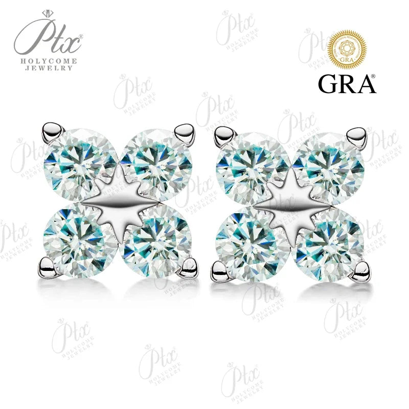 Rose Gold Four Leaf Clover Moissanite Stud Earrings 925 Silver Plated 18k Yellow/White Gold Diamond Earring for Women