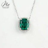 Lab-Grown Colombian Emerald Ruby and Sapphire Necklace with Cushion-Cut 925 Sterling Silver Vibrant Pendants Stackable Exquisite Jewelry for Women