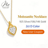 Moissanite Necklace 925 Silver/10K/14K Gold Minimalist Heart Cut 2ct D Color GRA Bridal Wedding & Everyday Wear Luxury Jewelry Gift