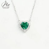 Lab Created Columbia Emerald Ruby Sapphire Padparadscha HeartCut Necklace White Gold Romantic Gemstone Fine Jewelry Gift for Her