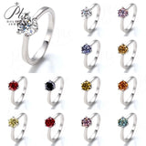 Moissanite Ring 12 Colors Round 1CT 925 Sliver Fine Jewelry Birth Stones Wedding Gift Women Jewel Ring Silver Ring