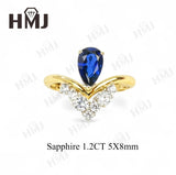 Crown Ring 5X8mm Pear Lab Grown Ruby Sapphire Zambian Padparadscha 925 Silver Ring for Women Man Engagement Christmas Party Gift