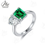 Two-stone Ring Emerald Pear Shape Moissanite Grown Gemstone 925 Sterling Silver Classical Anniversary Gift Couple Holiday Gift