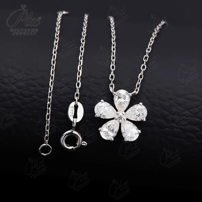 Dainty Moissanite five-leaf Flower Pendant Necklace Niche Light Luxury 925 Sterling Silver Chain Necklace Choker for Women Friend Gift