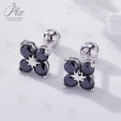 Rose Gold Four Leaf Clover Moissanite Stud Earrings 925 Silver Plated 18k Yellow/White Gold Diamond Earring for Women