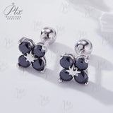 Lustrous Sterling Silver Four Leaf Clover Moissanite Stud Earrings