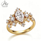 Moissanite Ring 5x10mm 925 Silver GRA Certified D Champagne Black Stone Marquise Cut Fine Jewelry Fade Resistant Ideal Gift Jewelry