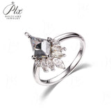 Engagement Ring Salt and Pepper Moissanite Diamond Pear Cut 925 Sterling Silver Plated with 18k Gold Wedding Jewelry Vintage