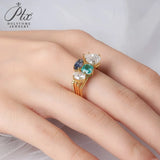 Ring Set Moissanite Lab Sapphire Combination Rings 925 Silver VVS1 Irregular Rings for Women Hypoallergenic Perfect Gift