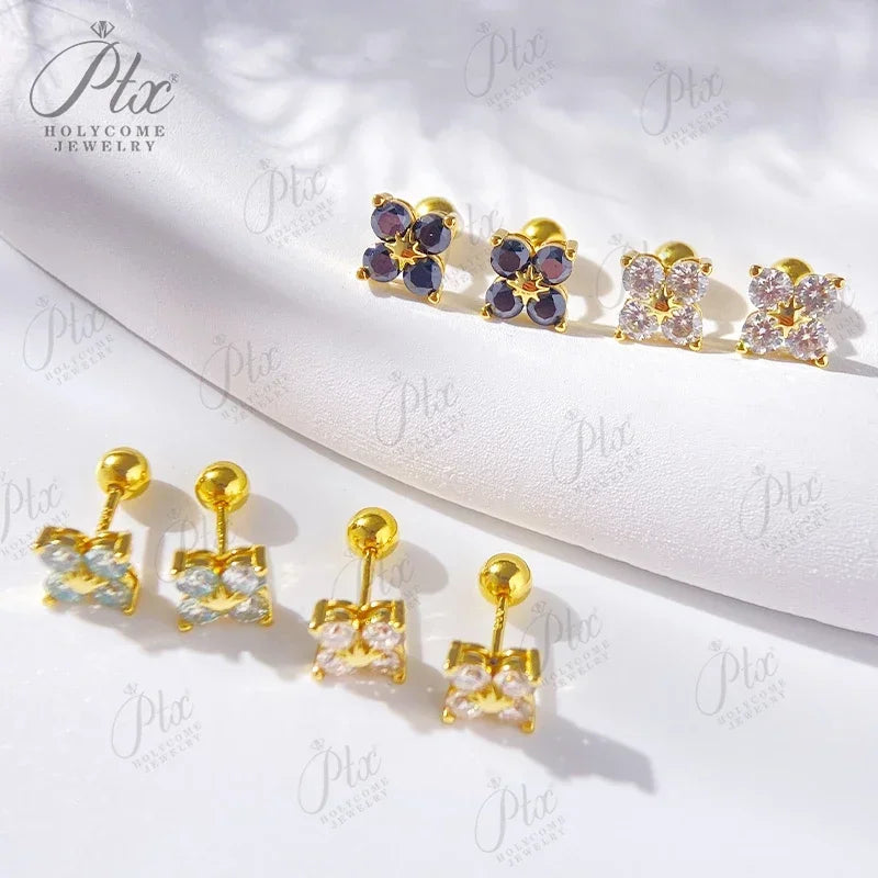 Rose Gold Four Leaf Clover Moissanite Stud Earrings 925 Silver Plated 18k Yellow/White Gold Diamond Earring for Women