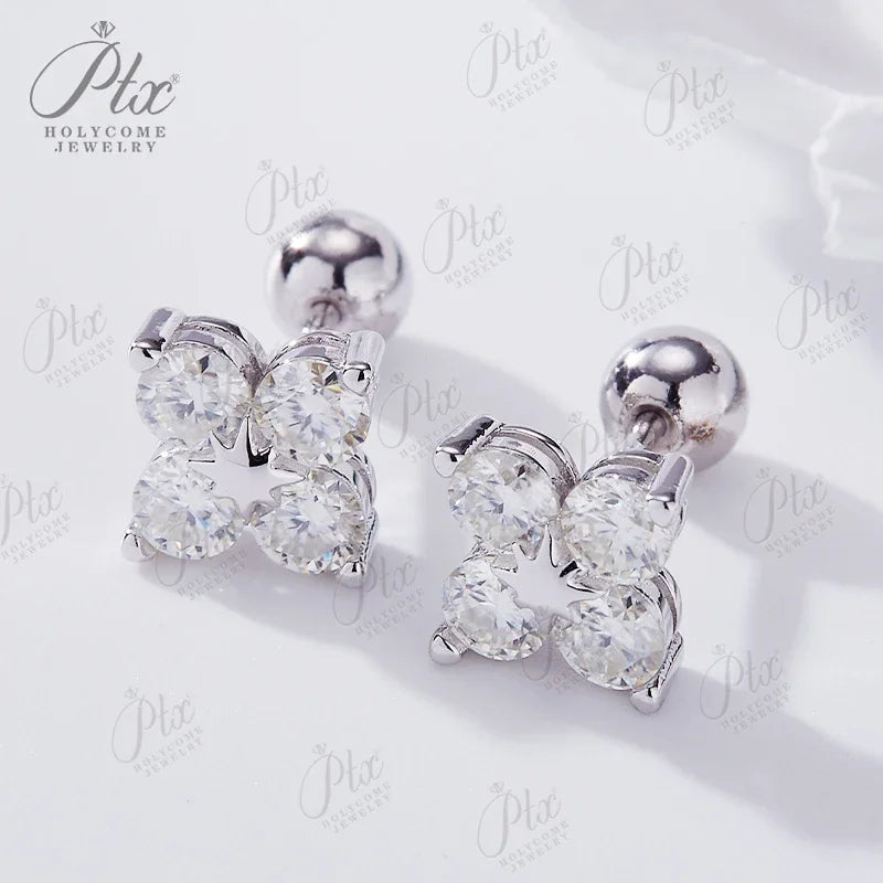 Rose Gold Four Leaf Clover Moissanite Stud Earrings 925 Silver Plated 18k Yellow/White Gold Diamond Earring for Women