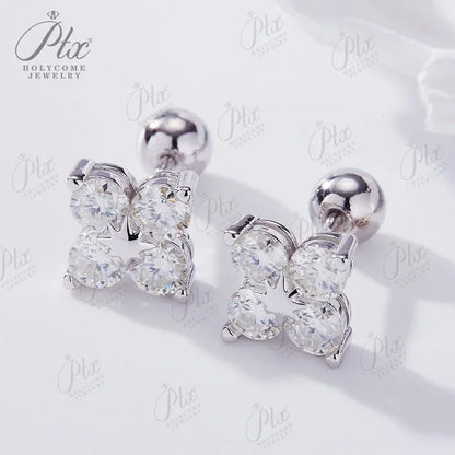 Rose Gold Four Leaf Clover Moissanite Stud Earrings 925 Silver Plated 18k Yellow/White Gold Diamond Earring for Women