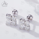 Lustrous Sterling Silver Four Leaf Clover Moissanite Stud Earrings