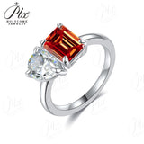 Two-stone Ring Emerald Pear Shape Moissanite Grown Gemstone 925 Sterling Silver Classical Anniversary Gift Couple Holiday Gift