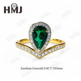 Crown Ring 5X8mm Pear Lab Grown Ruby Sapphire Zambian Padparadscha 925 Silver Ring for Women Man Engagement Christmas Party Gift