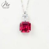 3.8/3.5ct Lab Grownd Ruby Sapphire Asscher Cut Necklace White Gold Statement Fine Jewelry Gift for Anniversary