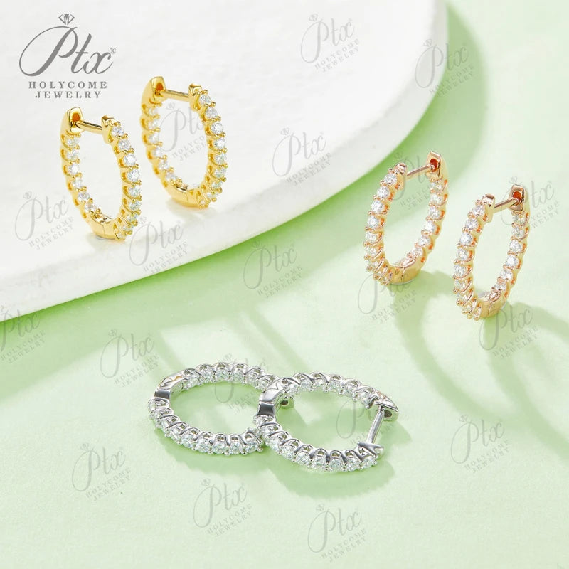 ptx 1.78g 2MM D Color Moissanite Earring 925 Sterling Sliver Plated White/Rose Gold Hoop Earrings Women Wedding Charms Jewelry