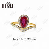 Crown Ring 5X8mm Pear Lab Grown Ruby Sapphire Zambian Padparadscha 925 Silver Ring for Women Man Engagement Christmas Party Gift