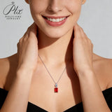 1.5/2ct Emerald Cut Lab Grown Columbia Emerald Ruby Necklace White Gold Fine Jewelry Pendant for Wedding Gift