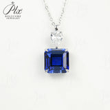 3.8/3.5ct Lab Grownd Ruby Sapphire Asscher Cut Necklace White Gold Statement Fine Jewelry Gift for Anniversary