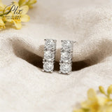 Moissanite 3-Stone Straight Row Earrings Round D With GRA 925 Sterling Silver Chic Fine Jewelry Gift for Mother's Day