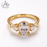 4ct Moissanite Ring Oval Pear Cut D Color VVS1 Clarity 925 Sterling Silver Plated with 18K Gold Classical Wedding High Quality