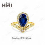 Crown Ring 5X8mm Pear Lab Grown Ruby Sapphire Zambian Padparadscha 925 Silver Ring for Women Man Engagement Christmas Party Gift