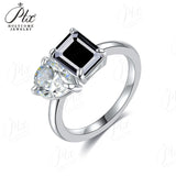 Two-stone Ring Emerald Pear Shape Moissanite Grown Gemstone 925 Sterling Silver Classical Anniversary Gift Couple Holiday Gift