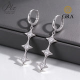 Moissanite Earrings 925 Silver Three Star Vertical Drop Earrings GRA Certified Hypoallergenic Non-Fading Ideal Gift Fine Jewelry For Women