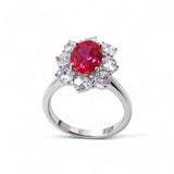Flower Ring with 1.7-2.5CT Oval Lab Grown Ruby Sapphire Colombian Padparadscha 925 Silver Women Engagement Christmas Party Gift
