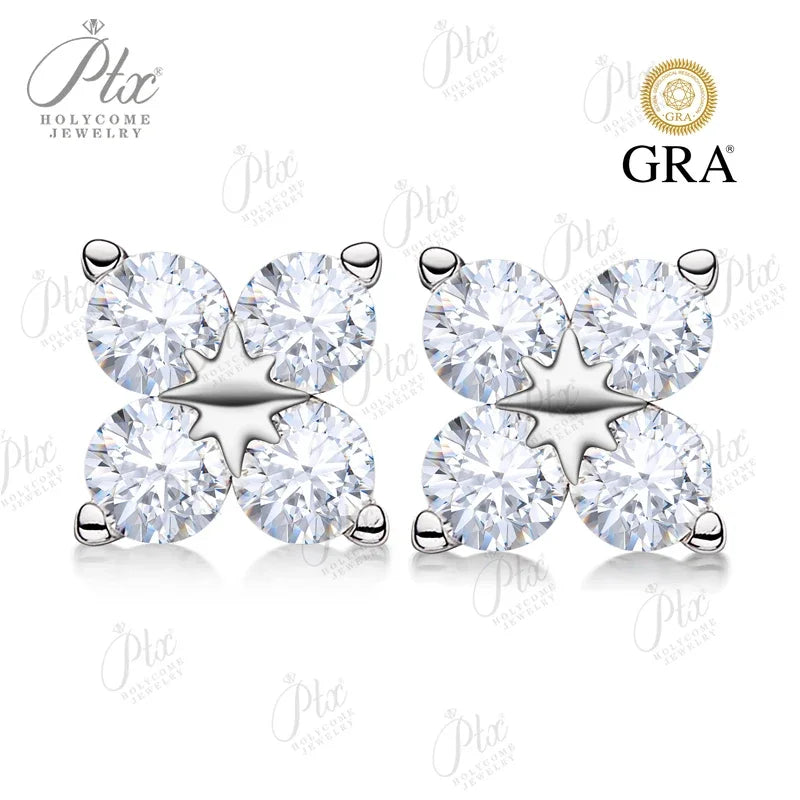Rose Gold Four Leaf Clover Moissanite Stud Earrings 925 Silver Plated 18k Yellow/White Gold Diamond Earring for Women