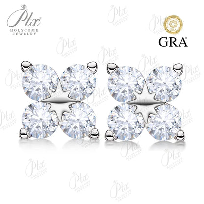 Rose Gold Four Leaf Clover Moissanite Stud Earrings 925 Silver Plated 18k Yellow/White Gold Diamond Earring for Women